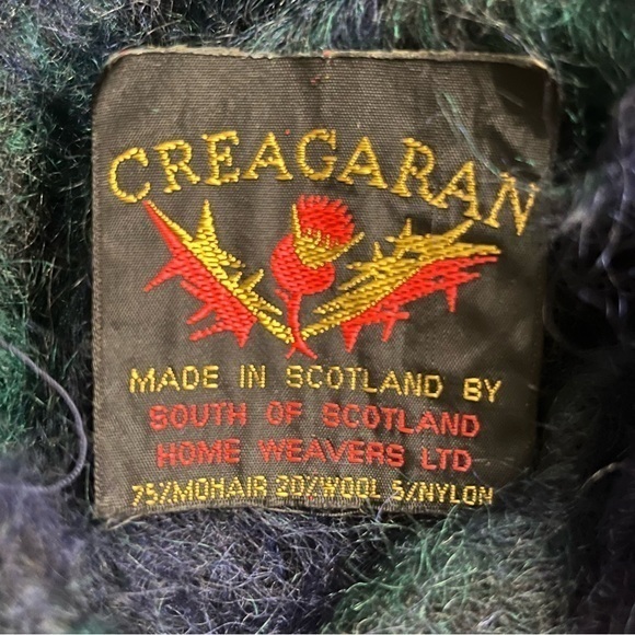 Creagaran Mills Scotland Mohair‎ Wool Nylon Shawl Blue Green Tartan Plaid Wide - Picture 2 of 6